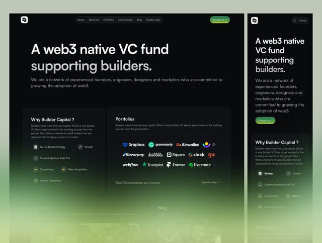 Venture capital portfolio landing page