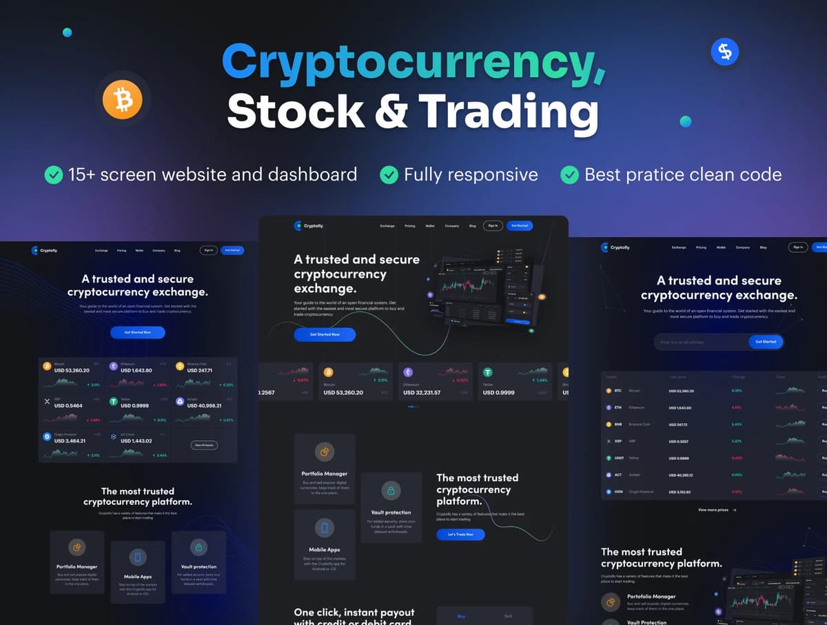 Cryptolly - Cryptocurrency Landingpage & Dashboard